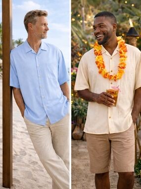 Tommy Bahama Silk Shirt Lot 2 3XL Blue Cream Camp Button Hawaiian Floral.